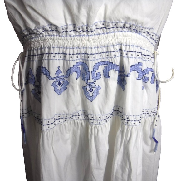 ZARA WOMAN'S EMBROIDERED MIDI DRESS WHITE BLUE GAUZY SLEEVELESS SIZE LARGE - Picture 4 of 15